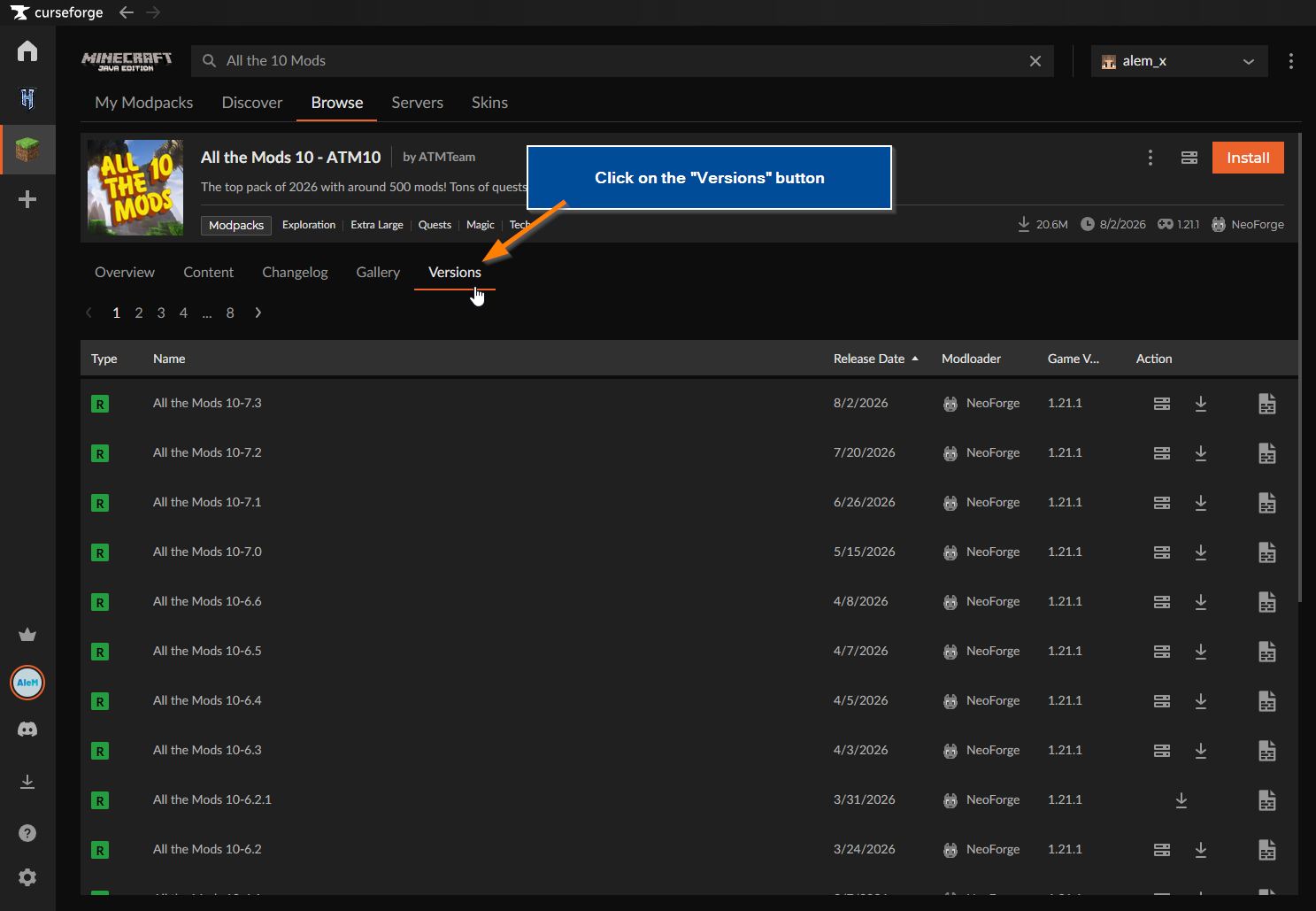 modpack-versions-client-side