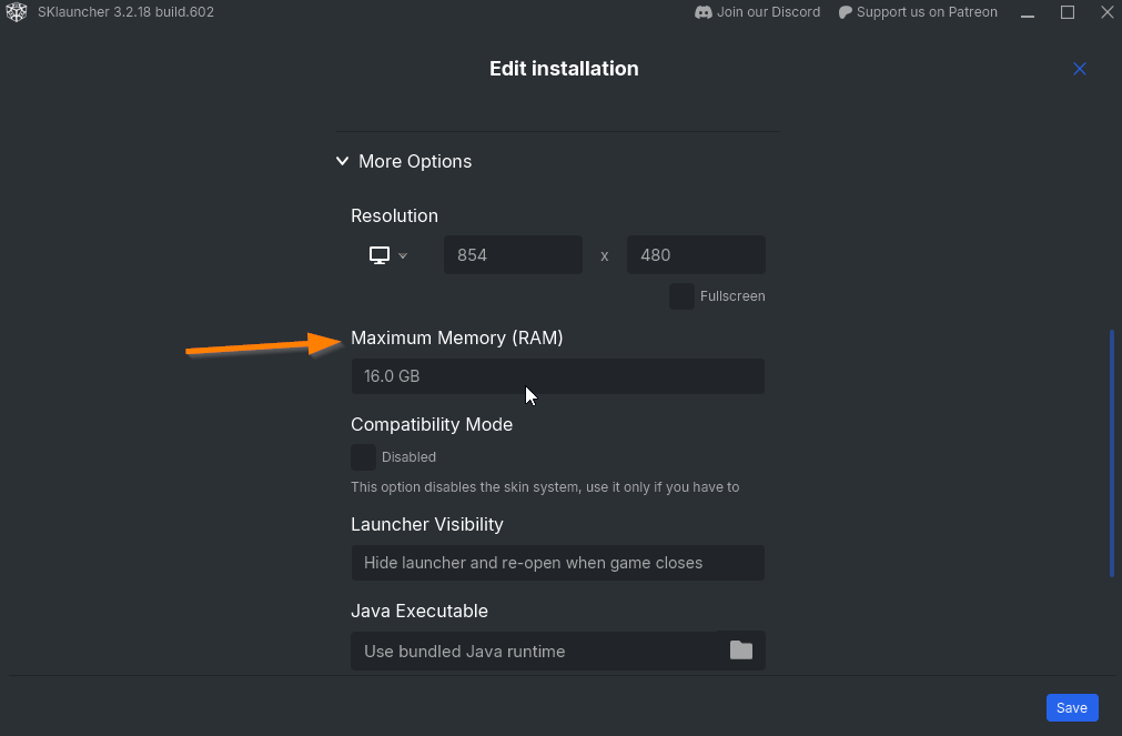 max-memory-option-sklauncher