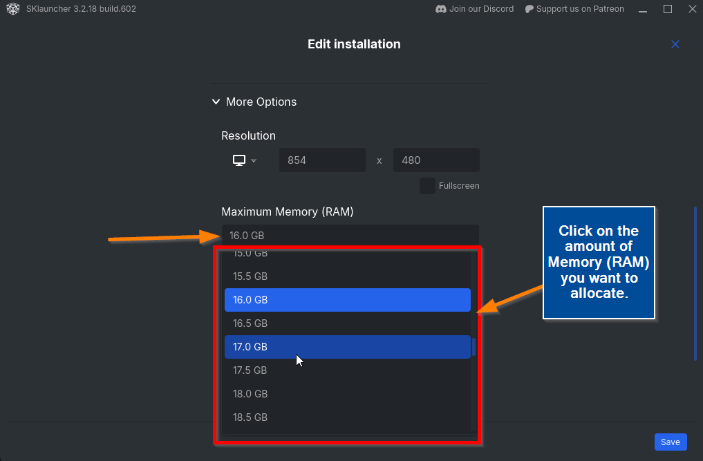 select-memory-amount-sklauncher