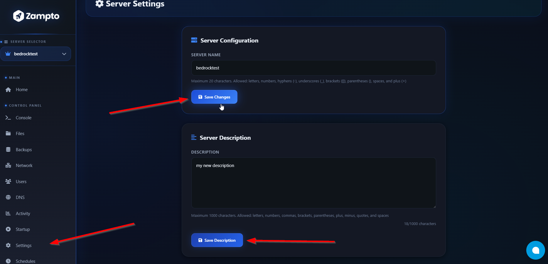 Control Panel Settings