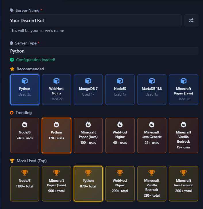 Server Creation Screenshot