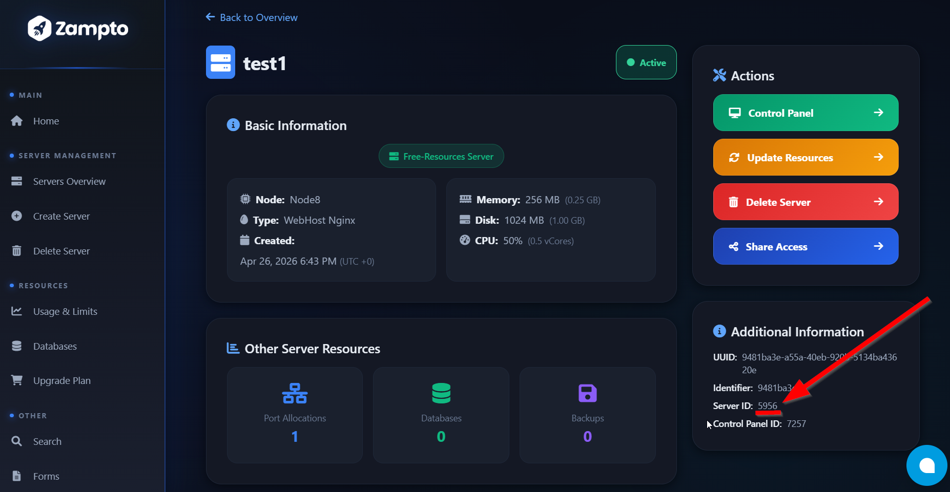 Screenshot from the Dashboard
